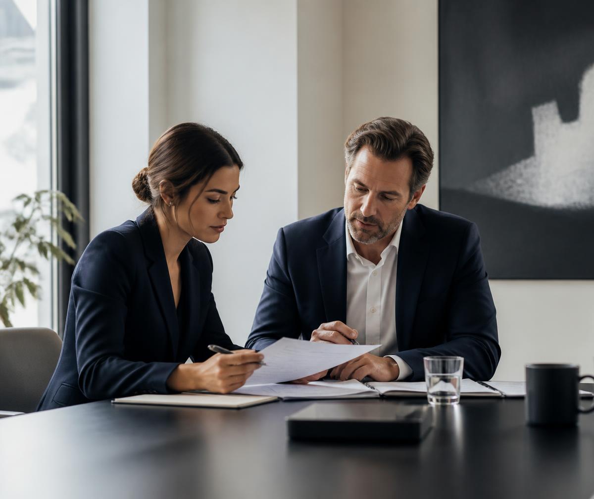 Consultants reviewing a business plan together